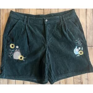 Totoro Corduroy Shorts Green Embroidered Studio Ghibli Cottagecore Women's 20